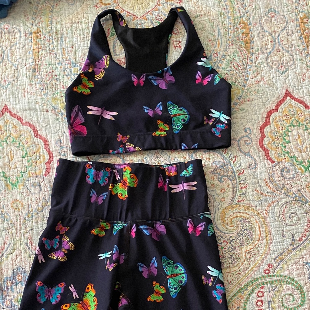 Terez Black Butterfly and Dragonfly Activewear Set